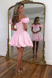 Pink Off The Shoulder Ruffled Short Corset Homecoming Dress To Impress