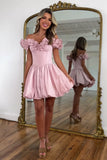 Pink Off The Shoulder Ruffled Short Corset Homecoming Dress To Impress