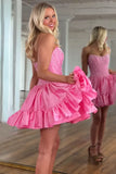 Pink Satin Strapless Ruffled Short Homecoming Dress To Impress