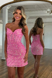 Sparkly Emerald Green Corset Beaded Strapless Tight Short Homecoming Dress