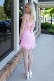 Pink Tight Spaghetti Straps Short Corset Homecoming Dress To Impress