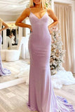 Light Blue Mermaid Spaghetti Straps Tie Back Long Prom Dress