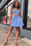 Blue A-Line Spaghetti Straps Short Homecoming Dress With Bowknot and Beading