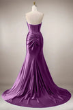 Purple Sparkly Mermaid Sweetheart Corset Long Prom Dress with Slit