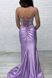 Purple Mermiad Spaghetti Straps Deep V-Neck Prom Dress with Appliques