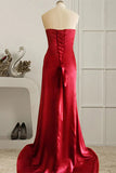 Red A-Line Strapless Long Prom Dress with Slit