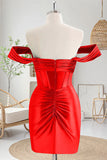 Red Tight Off the Shoulder Corset Satin Homecoming Dress