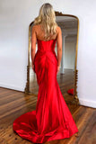Red Mermaid Strapless Bowknot Long Prom Dress with Slit
