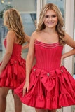 Yellow A Line Corset Strapless Short Homecoming Dress With Bows