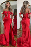 Emerald Green Mermaid Off the Shoulder Corset Long Prom Dress with Slit