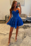 Red A-Line Corset Short Homecoming Dress with Ruffles