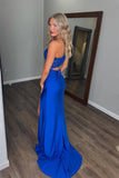 Royal Blue Mermaid One Shoulder Long Prom Dress with Appliques