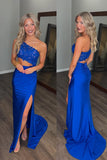 Royal Blue Mermaid One Shoulder Long Prom Dress with Appliques