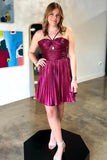 Silver Halter Pleated A Line Metallic Short Homecoming Dress