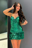 Purple Spaghetti Straps Tight Metallic Tiered Homecoming Dress To Impress