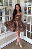 Sparkly A Line Brown Leopard Short Homecoming Dress