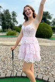 Sparkly A Line Pink Corset Short Homecoming Dress To Impress
