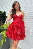 Sparkly A Line Red Strapless Corset Homecoming Dress To Impress
