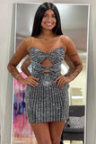 Sparkly Black Tight Cut Out Short Homecoming Dress