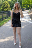 Sparkly Black Tight Short Corset Homecoming Dress with Sequins