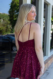 Sparkly Burgundy A Line One Shoulder Sequin Homecoming Dress To Impress