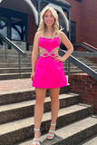 Sparkly Black A-Line Short Beaded Homecoming Dress with Bows
