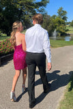 Sparkly Fuchsia Sequins Strapless Sleeveless Homecoming Dress To Impress