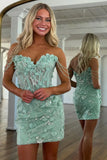 Sparkly Light Green Beaded Floral Tight Short Corset Homecoming Dress To Impress