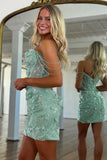 Sparkly Light Green Beaded Floral Tight Short Corset Homecoming Dress To Impress