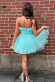 Sparkly Mint Ruched A Line Ruffled Strapless Homecoming Dress To Impress