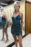 Sparkly Mirror Peacock Blue Corset Homecoming Dress To Impress