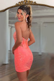 Sparkly Orange Corset Tight Beaded Strapless Homecoming Dress To Impress