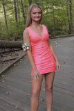 Sparkly Black Beaded V-Neck Backless Tight Short Homecoming Dress
