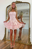 Sparkly Pink Lace Strapless Ruffled Tiered Homecoming Dress To Impress