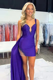 Sparkly Purple Tight Beaded Short Homecoming Dress To Impress