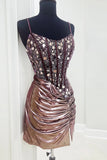 Sparkly Purple Mirror Beaded Tight Short Homecoming Dress
