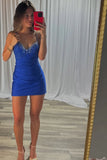 Sparkly Royal Blue Corset V Neck Tight Short Homecoming Dress