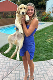 Sparkly Royal Blue Spaghetti Straps Tight Homecoming Dress To Impress