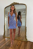 Sparkly Sequins Purple V-Neck Short Homecoming Dress To Impress