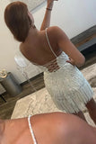 Sparkly White Beaded Lace-Up Back Homecoming Dress To Impress