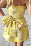 Sparkly Yellow Floral Printed A Line Short Homecoming Dress To Impress