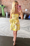 Sparkly Yellow Floral Printed A Line Short Homecoming Dress To Impress
