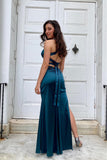 Ink Blue Mermaid V-Neck Criss-Cross Back Long Prom Dress