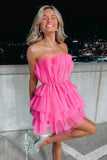 A Line Strapless Short Tulle Homecoming Dress