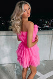 A Line Strapless Short Tulle Homecoming Dress