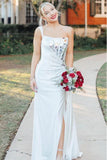 White Mermaid One Shoulder Mirror-Cut Sequins Prom Dress with Slit