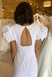 White Mermaid Plunge V Cutout Back Long Prom Dress with Slit