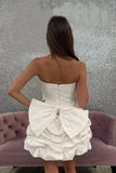White Satin A Line Short Homecoming Dress with Ruffles
