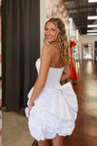 White Satin A Line Short Homecoming Dress with Ruffles