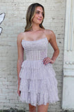 Lilac A Line Sequins Corset Short Homecoming Dress